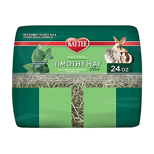 Kaytee All Natural Timothy Hay Plus Mint for Guinea Pigs, Rabbits & Other Small Animals, 24 Ounce