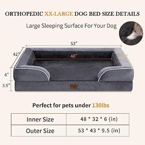 Comfort Expression Cooling Dog Bed, Memory Foam Orthopedic Dog Bed For Giant Dogs, Xxl Dog Bed For Extra Large Dogs, Waterproof Dog Bed With Bolster & Removable Cover(Xx-Large,Leaden Grey)