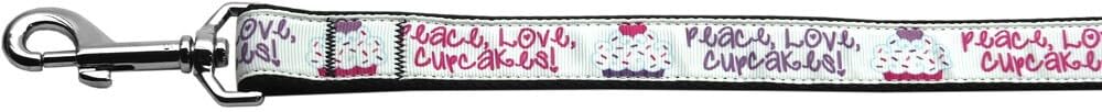 Pet Dog & Cat Nylon Collar or Leash, "Peace Love Cupcakes" 1" w x 6 ft. leash
