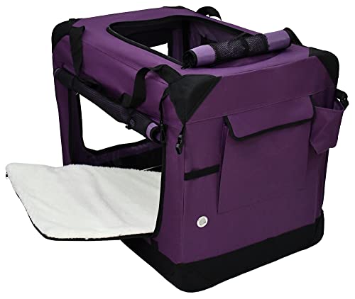 Elitefield 4-Door Folding Soft Dog Crate With Curtains, Carrying Bag And Fleece Bed (2 Year Warranty), Indoor & Outdoor Pet Home (30' L X 21' W X 24' H, Purple+4 Door Curtains)