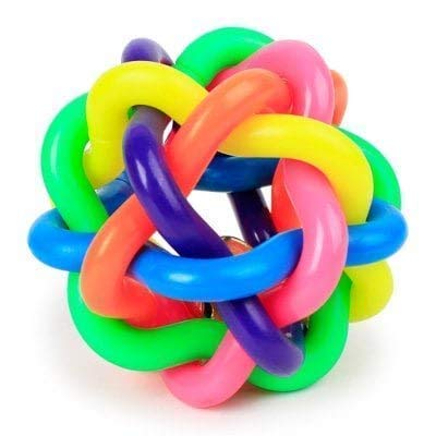 Psk Pet Mart Cat Rainbow Woven Braided Ball Toy |Pet Rubber Chew Ring Ball Toy With Bell | Large