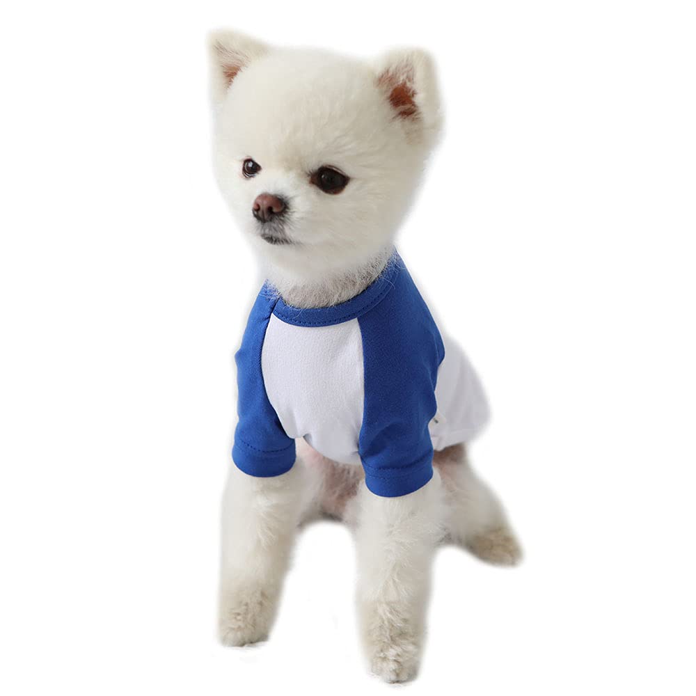 Lucky Petter Dog Cotton Shirts for Small and Large Dogs Raglan T-Shirts Soft Breathable Dog Shirt pet Clothes (Small, White/Blue