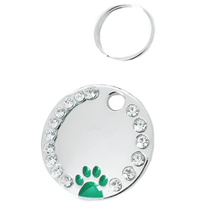 Personalized Dog/Cat Cute Paw Pet Id Tag With Unique Laser Engraving Name And Phone Number For Pet Collar Or Key Chain (Green)