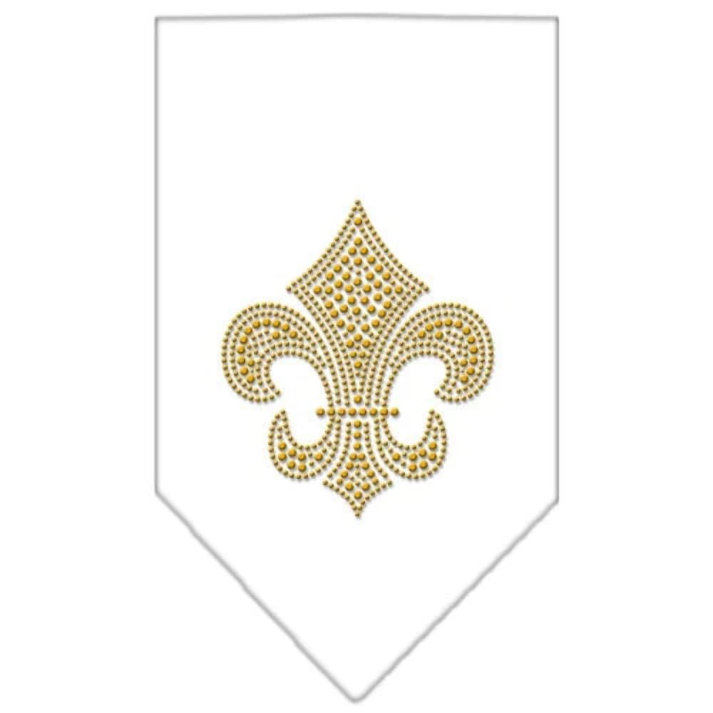 Pet and Dog Bandana Rhinestone, Fleur De Lis Gold Orange Large