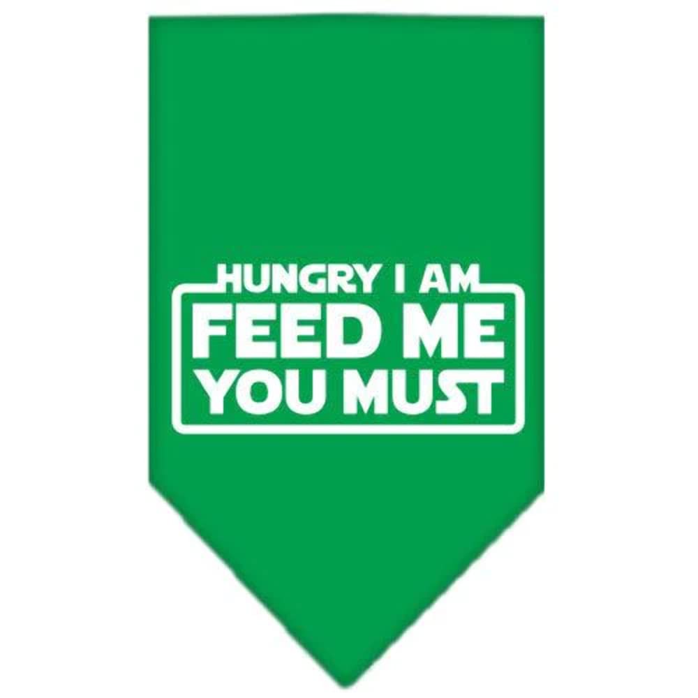 Pet and Dog Bandana Screen Printed, &quot;Hungry I Am, Feed Me You Must&quot; Emerald Green Small