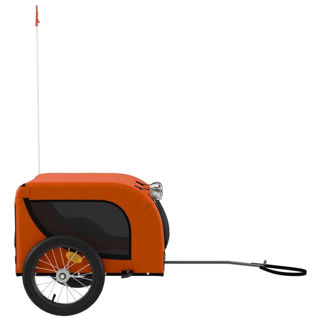 Vidaxl Pet Bike Trailer - Durable Oxford Fabric And Iron Frame With Comfort Features - Orange And Black - Ideal For Small Pets And Cargo Transport