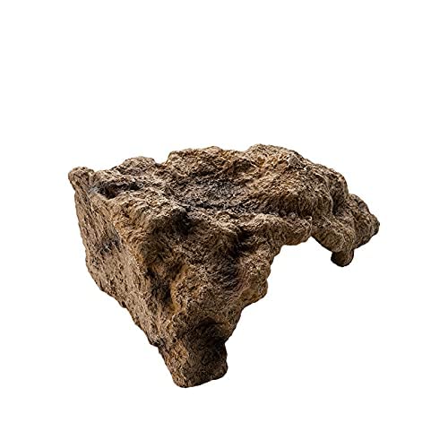Runxf Reptile Simulation Rock Hideouts Cave Amphibian Hides Resin Habitat Decor Shelter For Gecko Leopard Lizards Toad Turtle (Small),Grey
