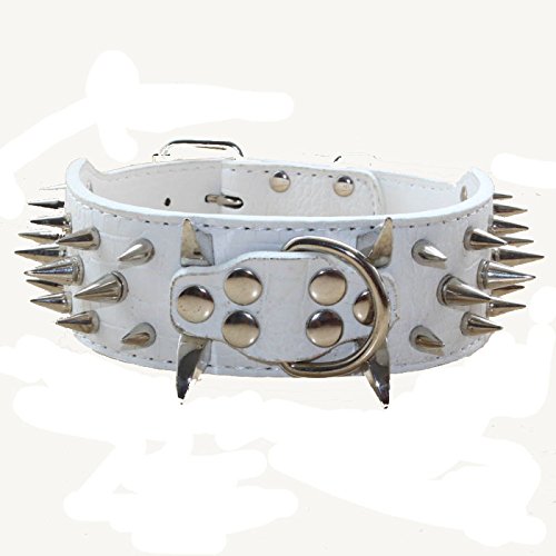 Haoyueer Sharp Spiked Studded Dog Collar 2 Inch Width Stylish Leather Dog Collars For Medium & Large Dogs Pitbull,Labrador,Boxer Rottweiler German Shepherd … (M, White)