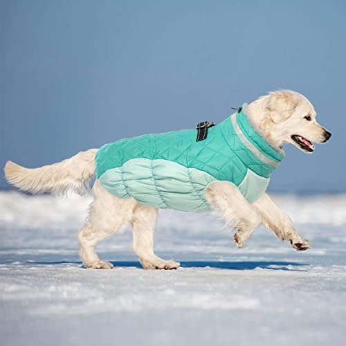 LeLePet Waterproof XXX-Large Dog Coat, Windproof Fleece Vest, Neo Mint, with Harness for Large Dogs