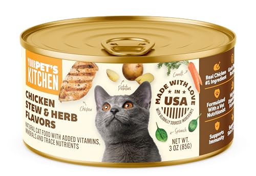 Your Pets Kitchen Canned Wet Cat Food, Chicken Stew & Herb Flavors - 3 oz Cans (Pack of 24), Made in The USA with Real Chicken