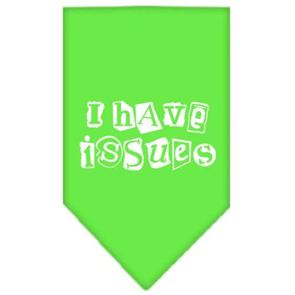 Pet and Dog Bandana Screen Printed, &quot;I Have Issues&quot; Lime Green Large