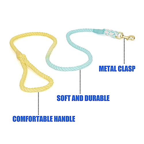 Glow Pups Yellow And Blue Leash For Dogs, Handmade Organic Cotton Tie Dyed Rope Leash For Dogs With A Snap Hook, Dog Rope Leash, Ombre Dog Leash, Blue Leash, Yellow Leash (Yellow Blue)