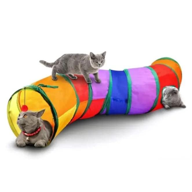 Rainbow Collapsible Cat Tunnel Toy With Hanging Ball