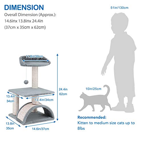 Tree Condo With Scratching Post, Cat Tower Pet Play House With Toy,24.4 Inch(62Cm), Grey