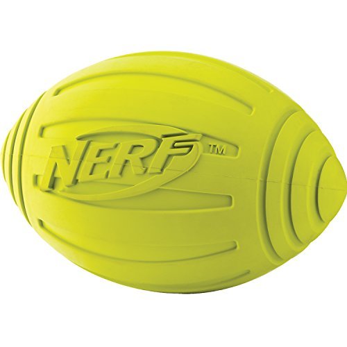 Nerf Dog Ridged Football Dog Toy With Interactive Squeaker, Lightweight, Durable And Water Resistant, 7 Inch Diameter For Medium/Large Breeds, Single Unit, Green