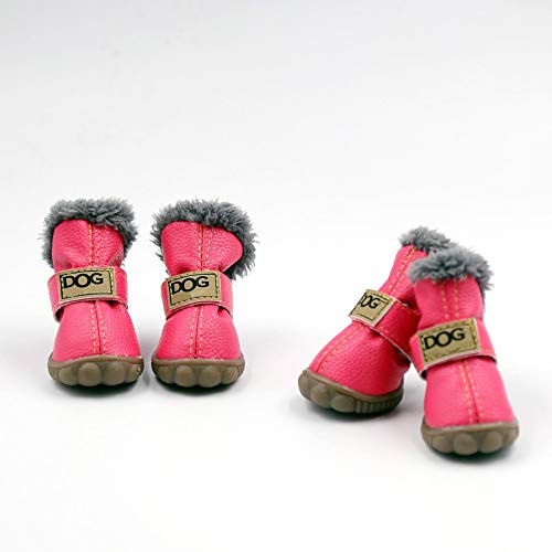 Pihappy Warm Winter Little Pet Dog Boots Skidproof Soft Snowman Anti-Slip Sole Paw Protectors Small Puppy Shoes 4Pcs (L, Pink)