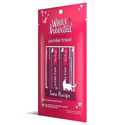 WholeHearted Cat Treats, Tuna Recipe Squeezable Pur  e, 4 Tubes, 0.5 oz Each