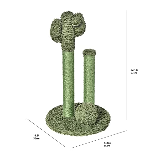 Amazon Basics Cat Scratcher - Indoor Cactus Triple Posts Cat & Kittens Scratching Post With Dangling Ball, Small (22.4''H) - Gre