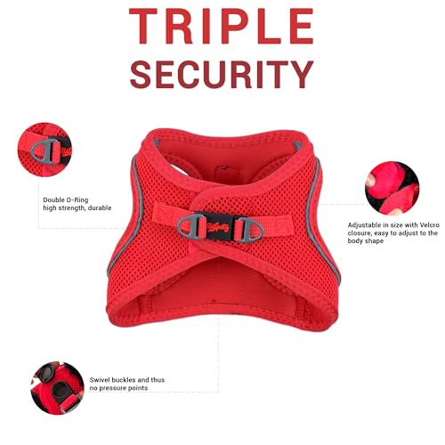Tailpetz XXSmall Dog Harness - Adjustable Step in No Pull Harness for Puppies Under 5 Pounds (Bright Red, 2XS)