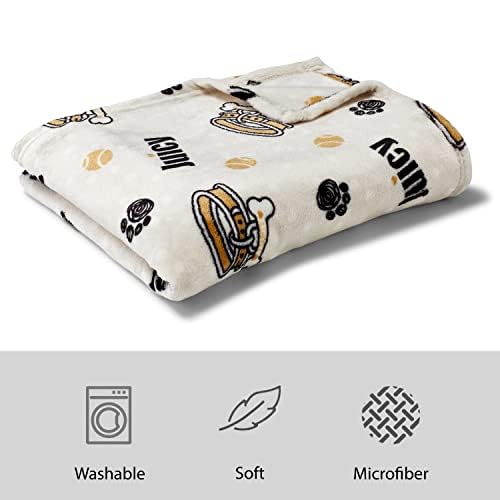 Juicy Couture Beige 50'' X 60'' Dog Blanket - Plush Puppy Throw, Printed, Breathable, Lightweight, Machine Washable, For Small M