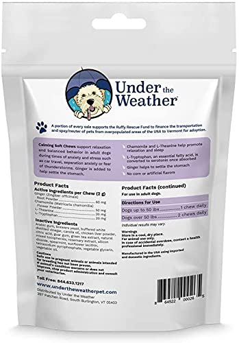 Under the Weather Pet Soft Dog Chew Supplements for Calming and Probiotics | Supports Relaxation and Normal Emotional Balance in