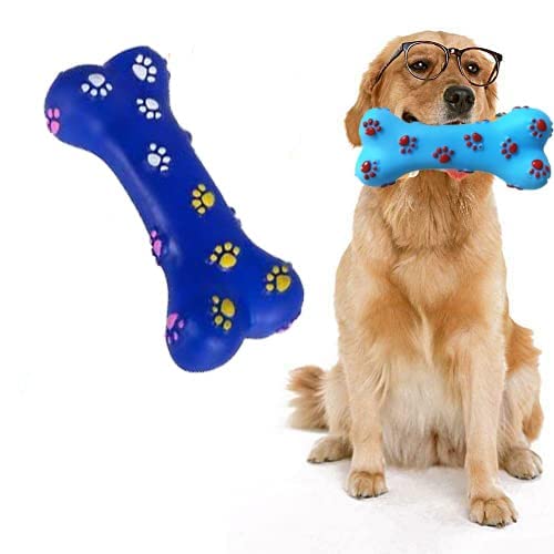 Woofy Paw Printed Non Toxic Sound & Chew Rubber Bone Toy With Colorful Squeaky Sound Ideal For Playing And Chewing Puppies & Sma