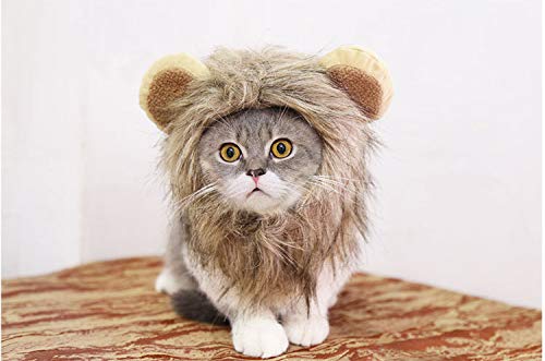 Lion Mane Costume Wig For Cats & Small Dogs, Fancy Cat Lion Cosplay Hat In Halloween Xmas Clothes Dress With Ears (Large(Neck 15