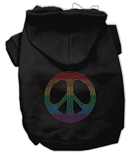 Mirage Pet Products Rhinestone Rainbow Peace Sign Hoodies, Size 14, Grey