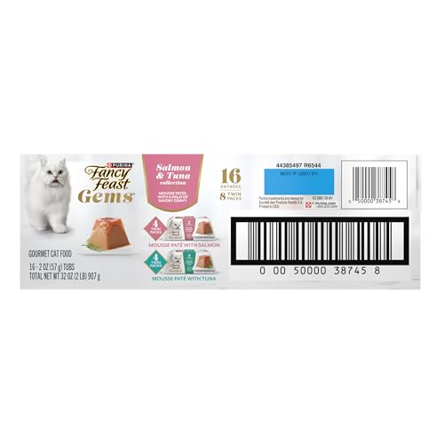 Fancy Feast Gems Pate Cat Food Mousse Salmon or Tuna and a Halo of Savory Gravy Wet Cat Food Variety Pack - (1) 8 ct. Boxes - 8