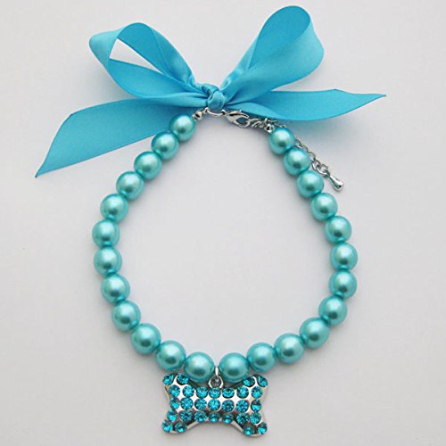 Petfavorites Fancy Pearls Crystal Dog Necklace Jewelry With Bling Rhinestones Big Bone Charm For Pets Cats Small Dogs Girl Teacu