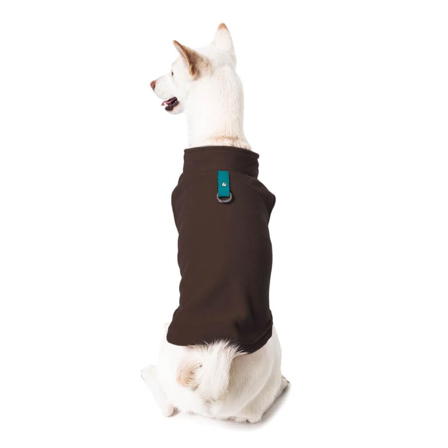 Gooby Fleece Vest Sweater - Brown-Turquoise, Large - Warm Pullover Jacket With O-Ring Leash - Winter Small Dog Coat - Cold Weath