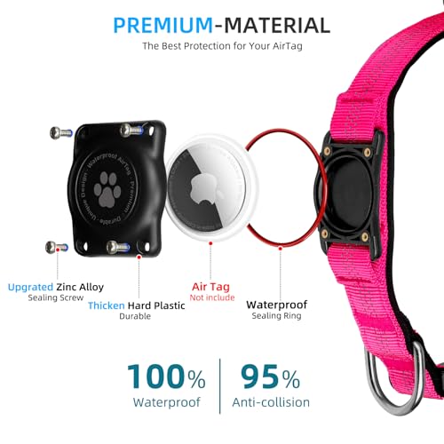 Upgraded Airtag Dog Collar, Ip68 Waterproof Air Tag Dog Collar Holder, Reflective, Ultra-Durable, Comfortable Padded, Heavy Duty Dog Collars For Small Medium Large Dogs (Xs (10.25'-13'), Hotpink)
