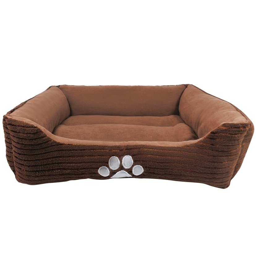 Long Rich Hct Rec-005 Reversible Rectangle Pet Bed With Dog Paw Printing, Coffee, By Happycare Textiles, 25 By 21 Inches