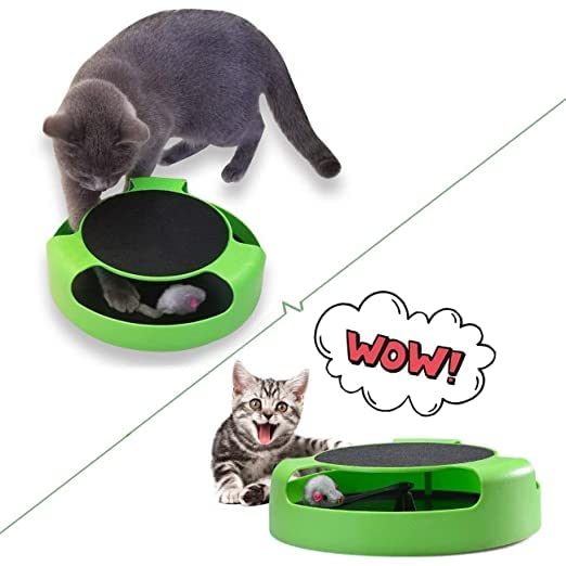 Rvpaws Cat Interactive Toys With A Scratching Pad And A Running Mouse Catnip Toy Catch The Mouse Cat Scratcher Toy (Green)
