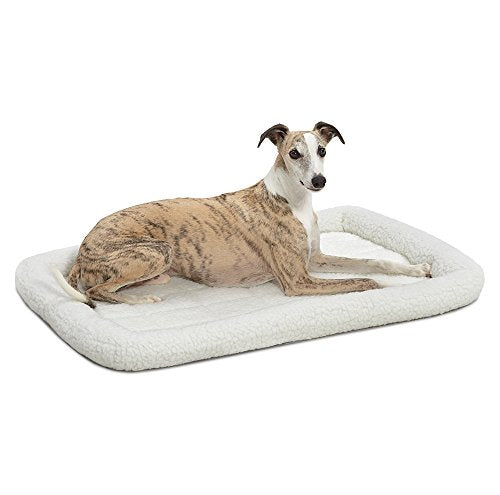 Midwest Homes For Pets Bolster Dog Bed 36L-Inch White Fleece Dog Bed W/ Comfortable Bolster | Ideal For Intermediate Dog Breeds & Fits A 36-Inch Dog Crate | Easy Maintenance Machine Wash & Dry