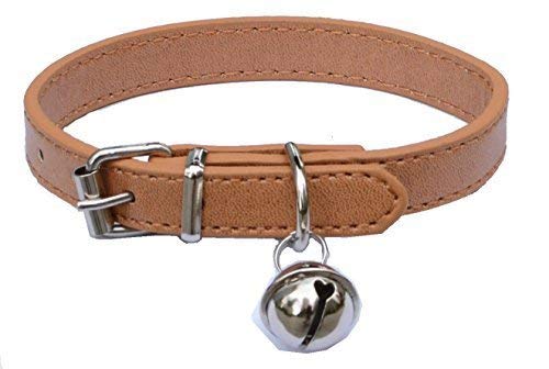Beige Leather Pet Collars for Cats,Baby Puppy Dog,Adjustable 8-10.5 Kitten Collar with Bell