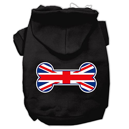 Pet, Dog & Cat Hoodie Screen Printed, Bone Shaped Flag United Kingdom (Union Jack) Flag Black XL (14-20 lbs.)