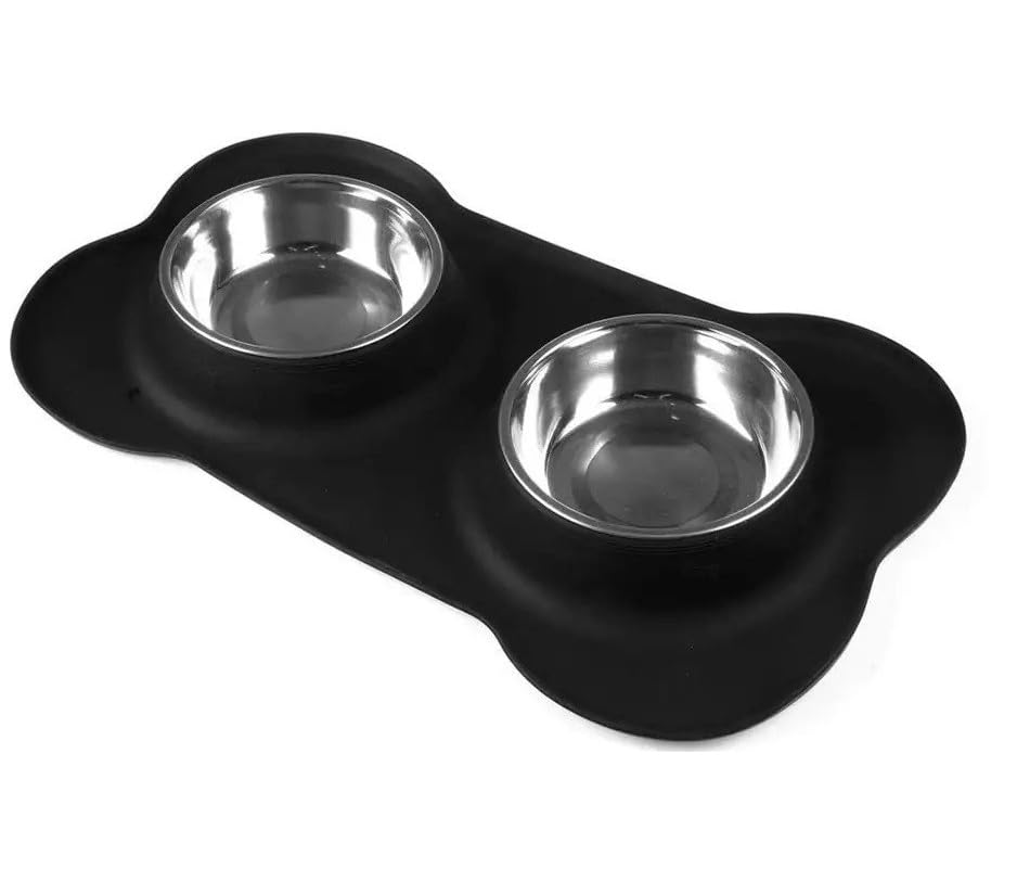 Kps Stainless Steel Pet Bowl With Non Slip Silicone Base | Double Feeding Bowl | Food & Water Pet Bowl | Pet Feeder Bowl | Pet C