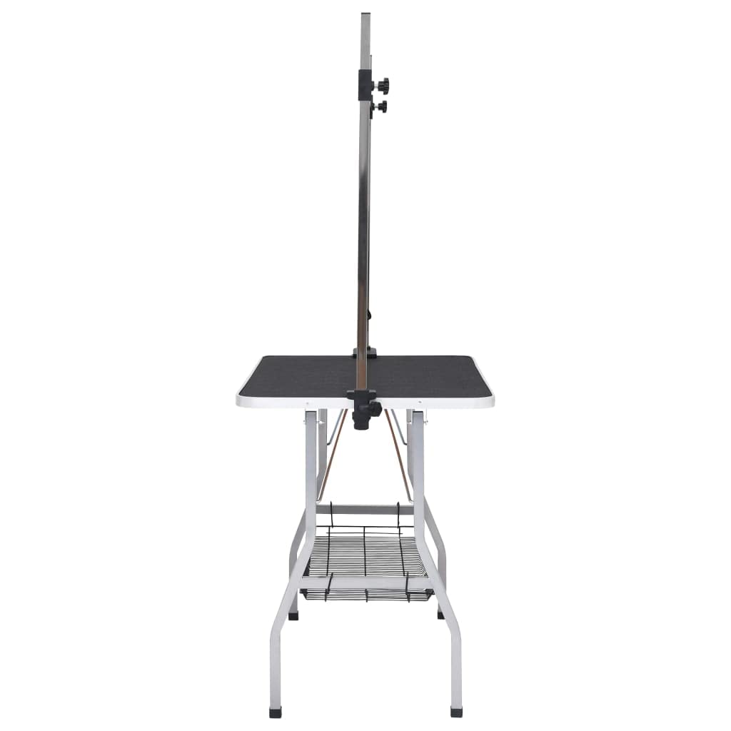 vidaXL Adjustable Dog Grooming Table with Stainless Steel Arm, Non-Slip Surface, Storage Basket and 2 Matching Loops, Foldable Design for Easy Storage