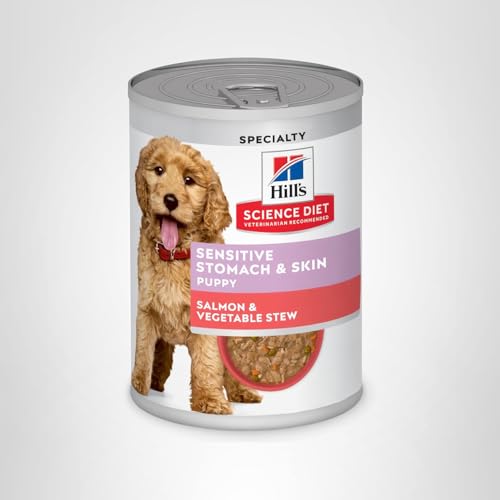 Hills Science Diet Sensitive Stomach & Skin, Puppy, Stomach & Skin Sensitivity Support, Wet Dog Food, Salmon & Vegetable Stew,