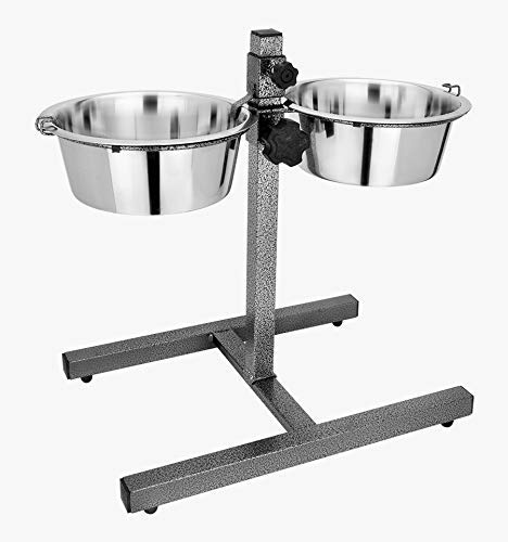 Rvpaws Designer Diner Adjustable Elevated Pet Feeder Raised Dog Bowls Dog Feeding Station HBase Double Bowl Stand Two Stainless