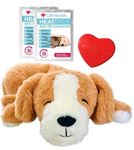 Calmeroos Puppy Heartbeat Toy Sleep Aid With 2 Long-Lasting Heat Packs Last 36 Hours Each Puppy All Breeds Anxiety Relief Soothe