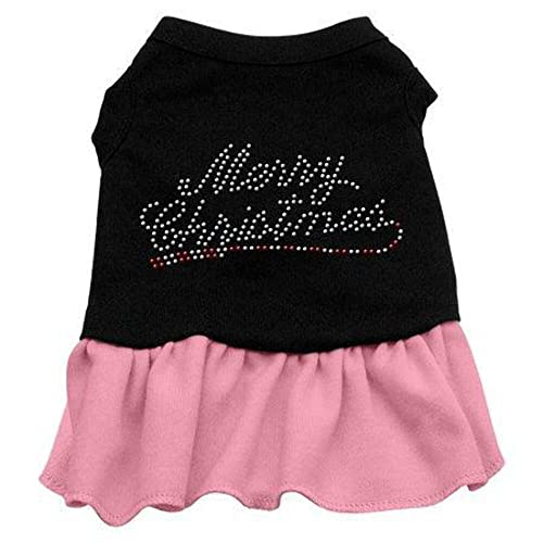 Christmas Pet Dog & Cat Dress Rhinestone, Merry Christmas Black W/Light Pink 3XL (25-35 lbs.)