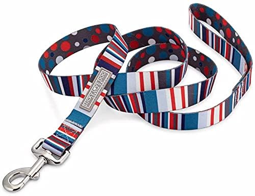 Lucky Love Nautical Polka Dot Blue Red White Striped Leash For Male Female Dogs - Durable & Long Lasting (Large, Linus Leash)