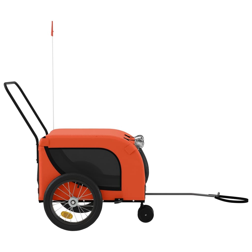 vidaXL Pet Bike Trailer - Orange & Black - Oxford Fabric, Iron Frame, 49.2&quot; x 24.8&quot; x 26&quot; - Reflectors & Safety Flag - Multifunctional Carrier for Pets, Groceries, Camping