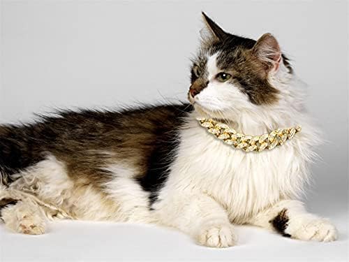 Halukakah Cat Collar - Carat - Iced Out Diamond Cuban Link Gold Chain For Cats & Kittens - Platinum Plated 18'' Collar Size - Fo
