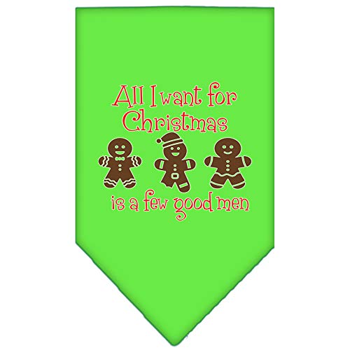 Christmas Pet and Dog Bandana Screen Printed, &quot;All I Want For Christmas Is A Few Good Men&quot; Lime Green Large