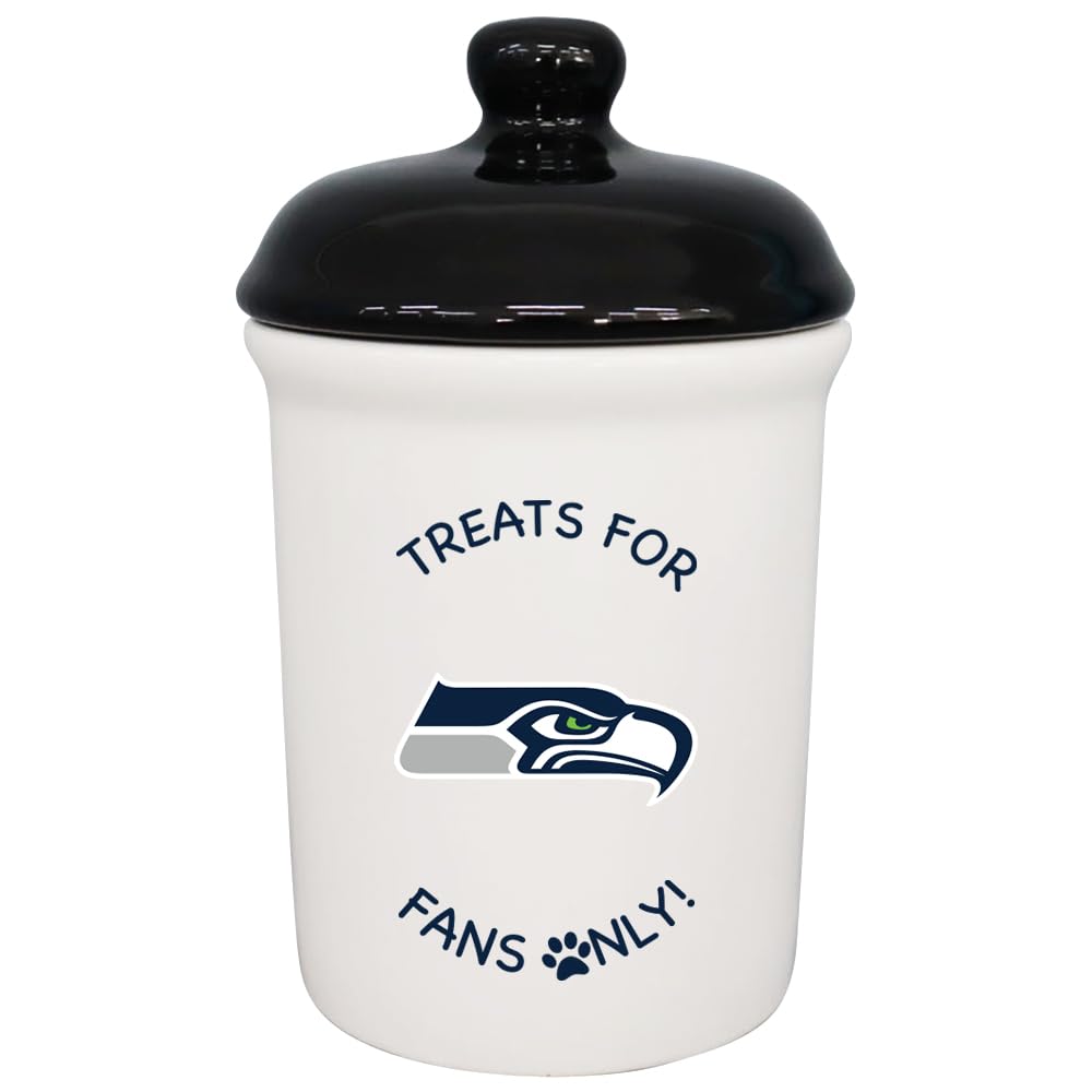 The Memory Company | Licensed NFL Treats for Team Fans Only Ceramic Pet Treat Canister,Seattle Seahawks