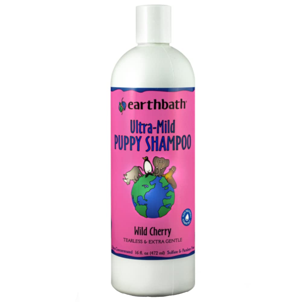 Earthbath, Ultra-Mild Wild Cherry Puppy Shampoo - Extra Gentle & Tearless Dog Shampoo, Made In Usa, Deodorizing Dog Wash, Cruelty Free Puppy Supplies, Shampoo For Smelly Dogs - 16 Oz (1 Pack)