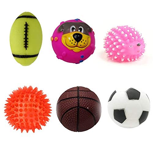 Woofy Squeaky Dog Toy Combo Pack Of 6  Rubber Chew Toys Set For Puppies & Small To Medium Dogs | Includes Hedgehog, Baseball, P